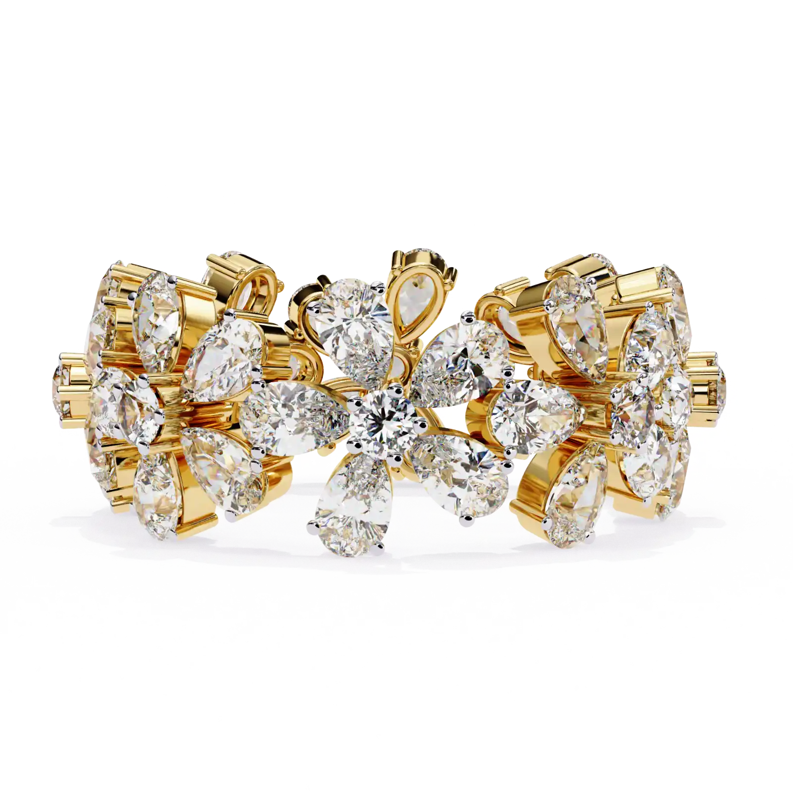 18K Yellow Gold Floral Cluster Diamond Band PEAR & Pear 4.17 ct Anniversary Ring1