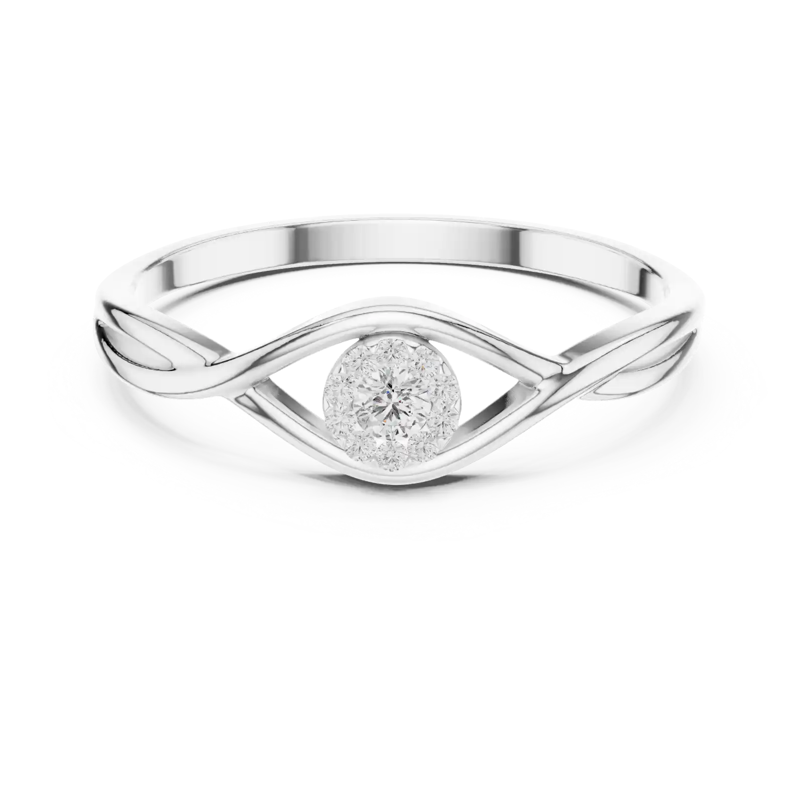 Oculus 0.085ct Round Cut Lab Grown Diamond Marquise Halo Ring in 18K White Gold
