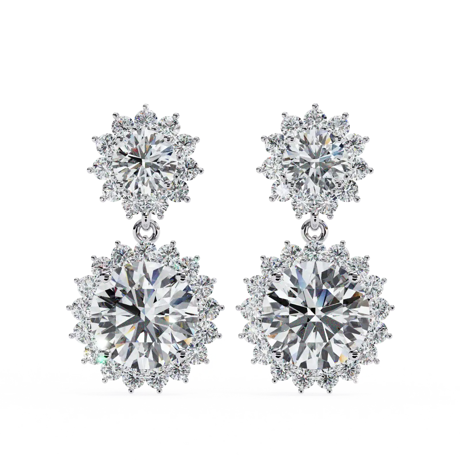 Quilla 1.49ctw Round Cut Lab Grown Diamond Halo Drop Earrings in 18K White Gold
