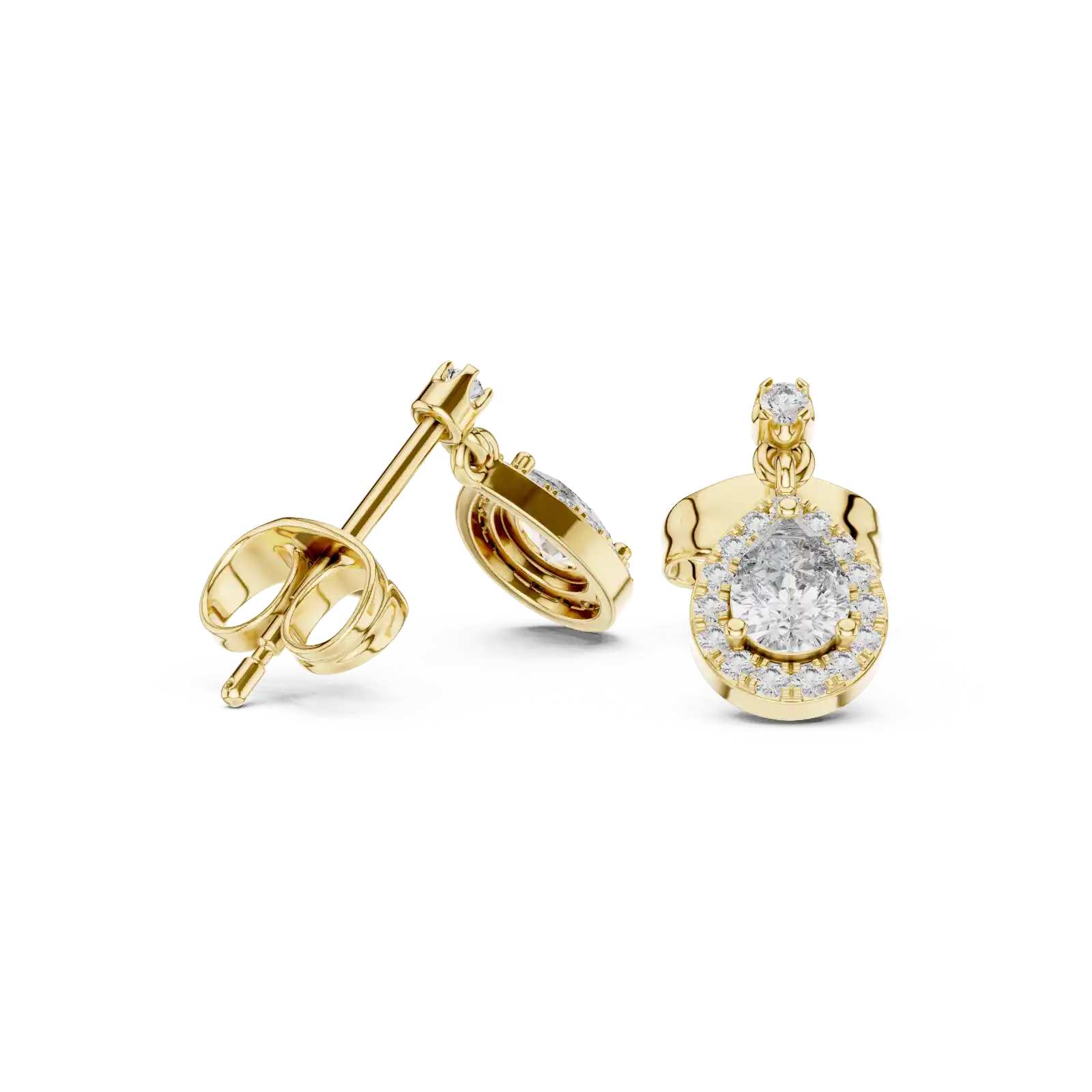 Delyth PEAR Cut Gemstone & Lab Grown Diamond Halo Drop Earrings in 14k Yellow Gold