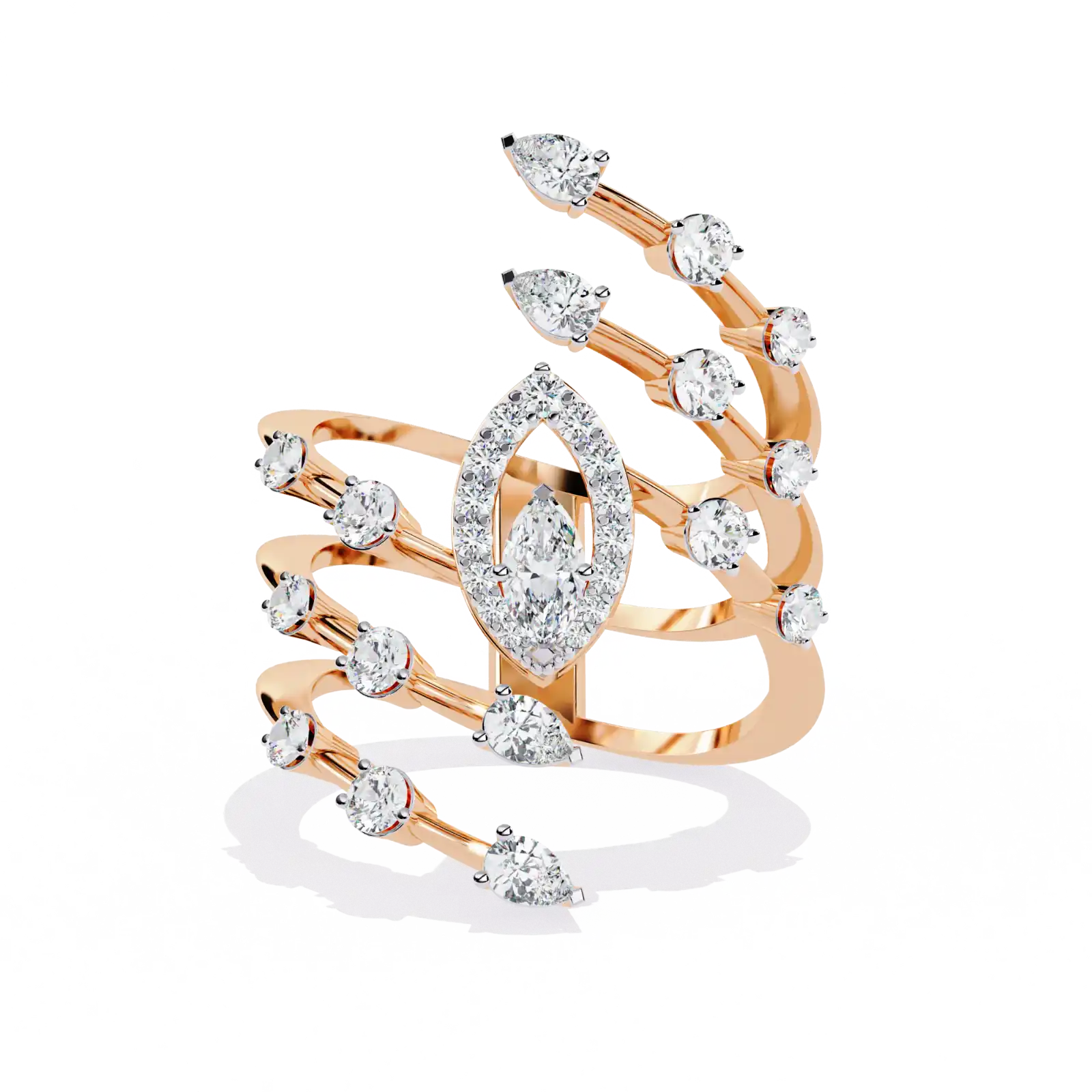 Bramble 0.17ct MARQUISE Cut Lab Grown Diamond Vine Climber Ring in 10K Rose Gold