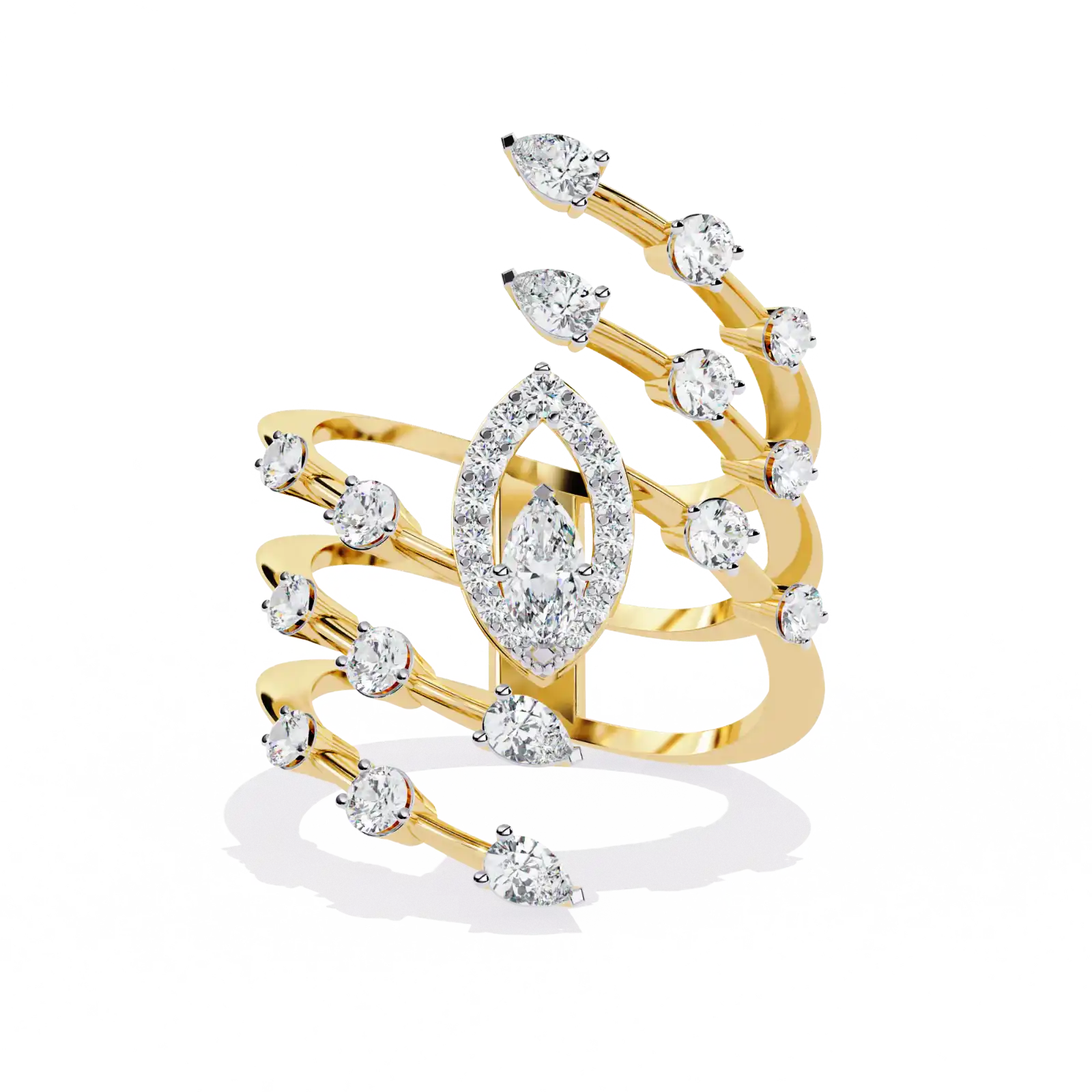 Bramble 0.17ct MARQUISE Cut Lab Grown Diamond Vine Climber Ring in 18K Yellow Gold