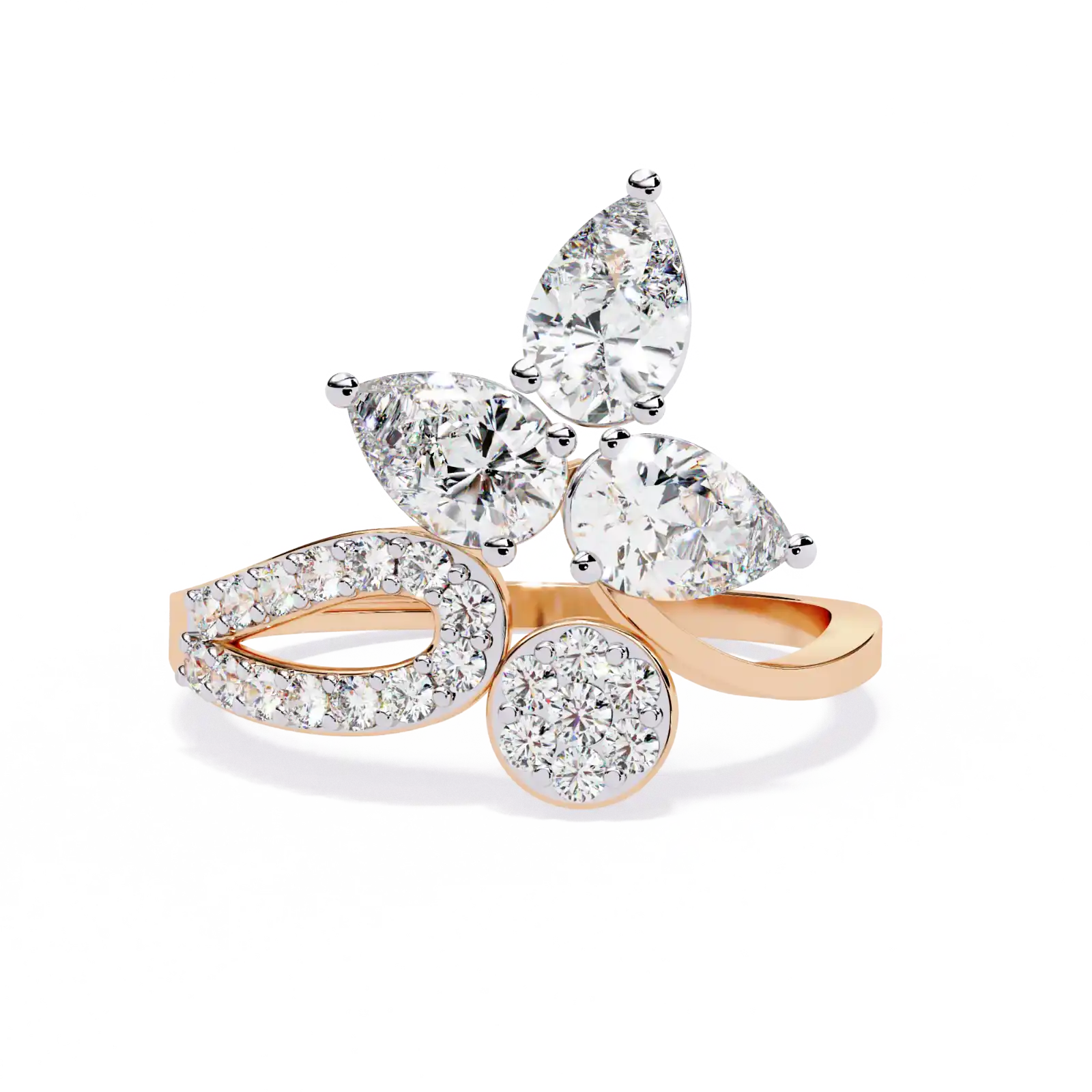 Iris 1.199ct Pear Cut Lab Grown Diamond Floral Ring in 18k Rose Gold